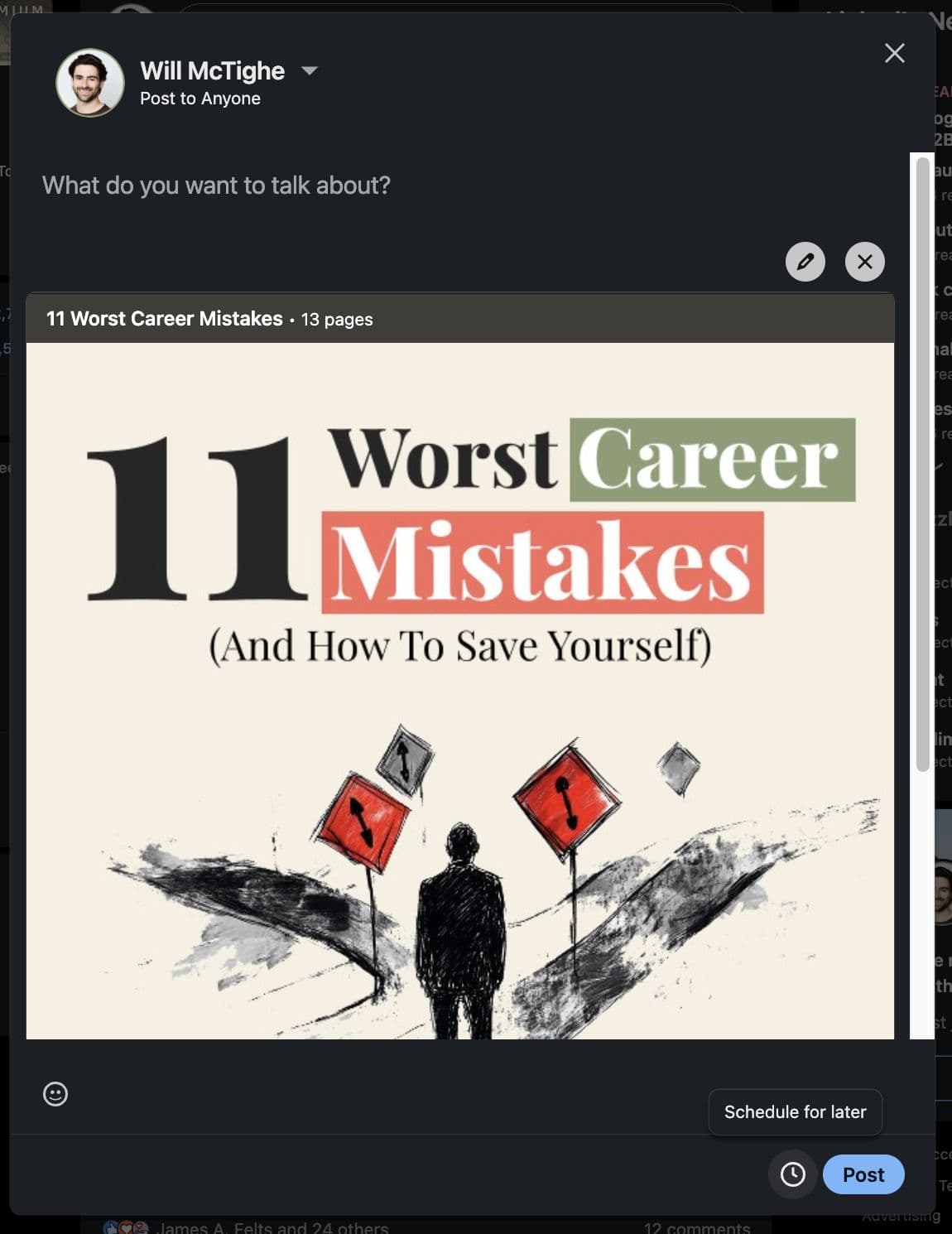 The LinkedIn post editor showing the option to add alt-text when uploading images to your post