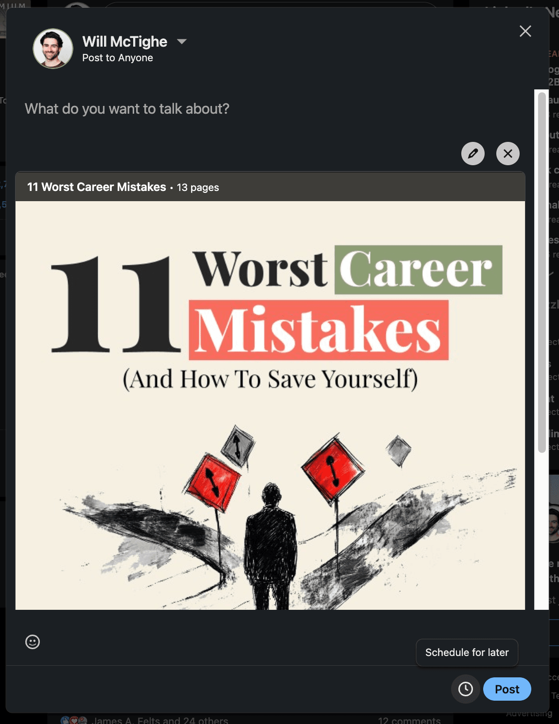 The LinkedIn post editor showing the option to add alt-text when uploading images to your post