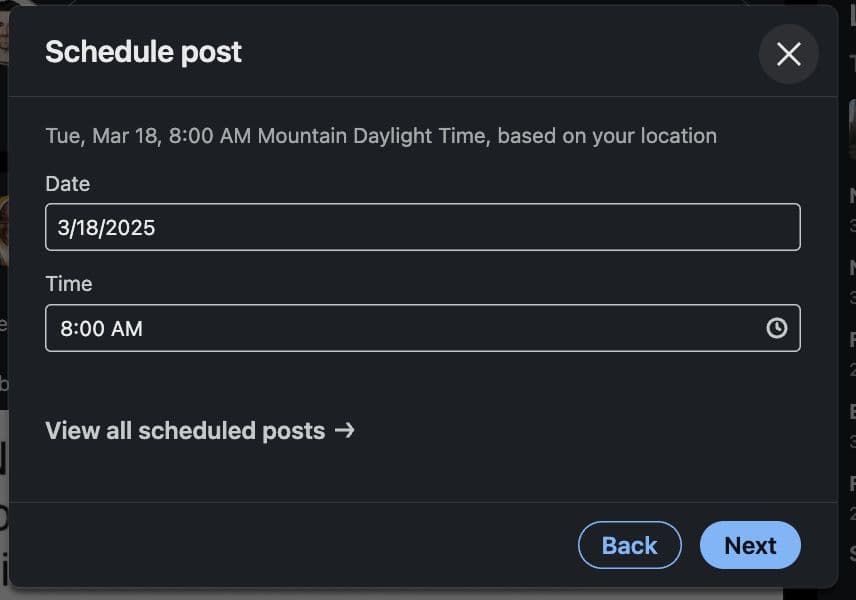 The LinkedIn post editor showing the Post button and scheduling options for your content