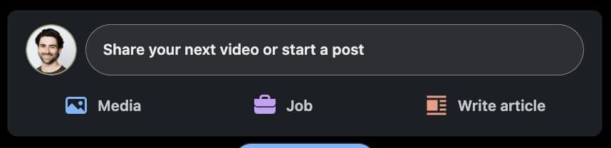The LinkedIn homepage showing where to click "Start a post" to begin creating content