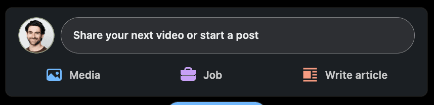 The LinkedIn homepage showing where to click "Start a post" to begin creating content