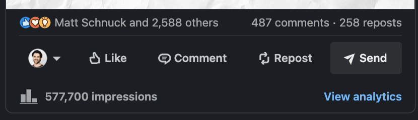 Located at the bottom of a LinkedIn post, click the Send button to share privately