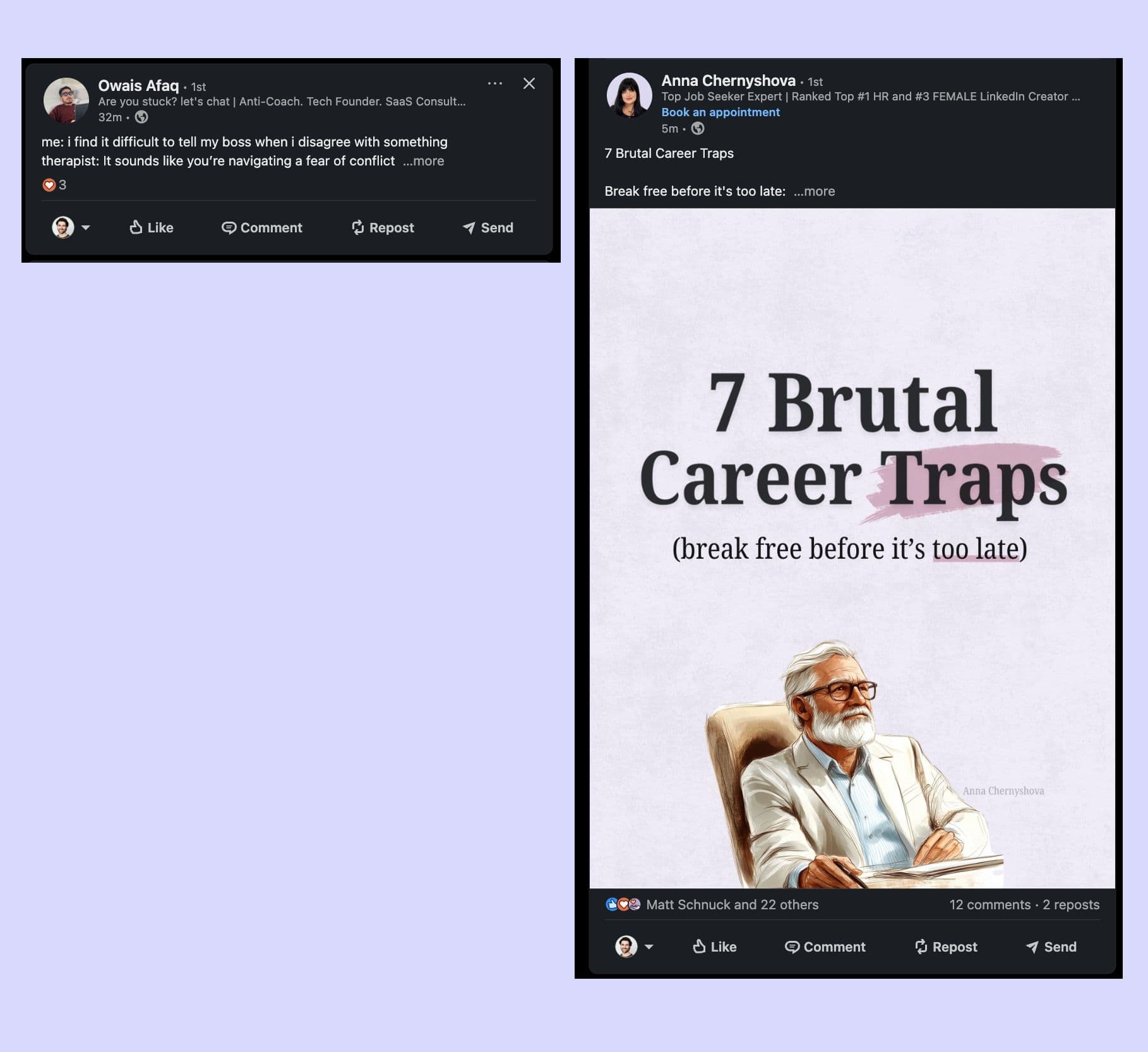 Shows LinkedIn post without a visual performing a lot worse than the one with a visual